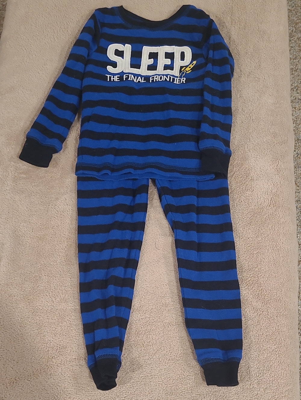 Carter's Space Blue & Black Striped Kids Pajama Set 3T